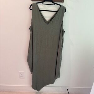 Universal Standard Olive Green Asymmetric V-Neck Cupro Blend Dress Large 22/24